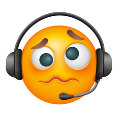 Customer servise emoji on white background. Emoticon with headset. Cute emoticon.