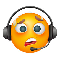Customer servise emoji on white background. Emoticon with headset. Cute emoticon.