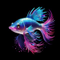 Fototapeta premium A vibrant, colorful fish with flowing fins against a black background.