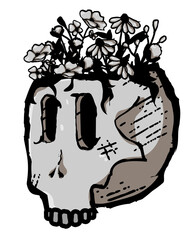 Illustration of skull with flowers