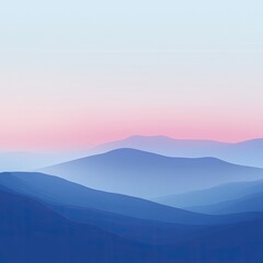 Fototapeta premium A serene landscape with soft pastel hues blending in the sky over rolling hills, creating a calming and tranquil atmosphere.