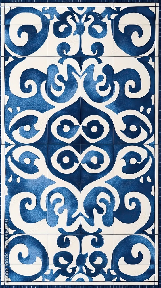 Wall mural traditional greek meander pattern in blue and white