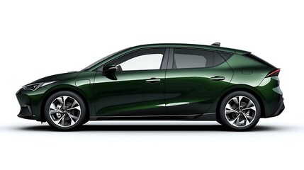 Naklejka premium A green electric car in side view, fresh and eco-friendly.