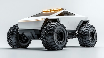 A white off-road electric truck with large tires, ready for adventure.