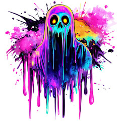 A glowing neon ghost with dripping slime