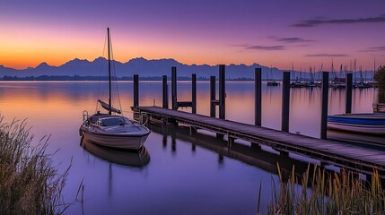 Peaceful Sunset at the Pier with a Sailboat