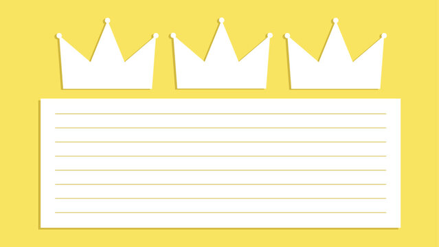 Carta para los Reyes Magos con tres coronas blancas en la parte superior y una zona en blanco con l&iacute;neas para escribir. 