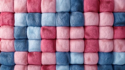 Checkerboard of soft pink and blue fabric squares