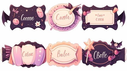 A collection of whimsical labels with playful designs and text for creative use.