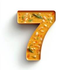 3D number 7 with soup texture realistic modern design, soft lighting, white background