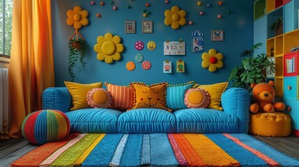 Bright and cheerful vision board in a kid's room, displaying their wishes and dreams through colorful pictures and notes.