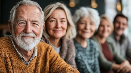 Elderly group participating in a public health campaign to reduce social isolation, elderly social health, community engagement