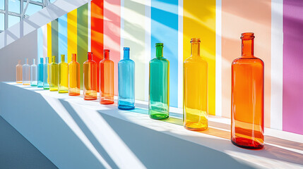 Fototapeta premium a contemporary art exhibit showcasing recycled bottles arranged into a vibrant, abstract design