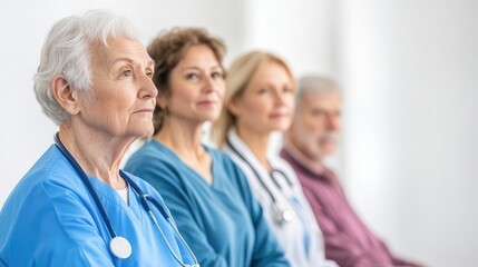 Fototapeta premium Elderly group participating in a community wellness day, receiving health screenings, senior health screening, public wellness program