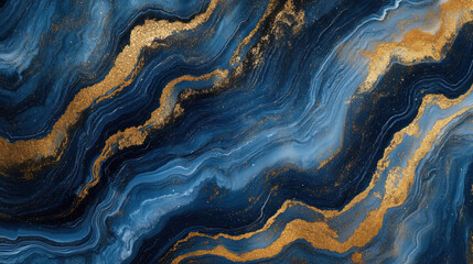 Fototapeta premium Blue Marble with Gold glitter: Luxurious Abstract Background