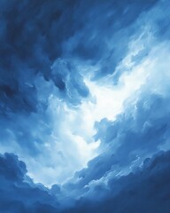 Serene blue and white clouds forming a natural abstract pattern in the sky, evoking tranquility and beauty in a peaceful atmosphere.