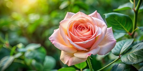 Delicate, velvety petals unfurl from a lush green stem, showcasing a majestic, long-stemmed rose in full bloom,