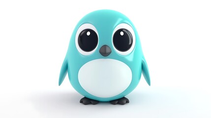 Cheerful Teal Cartoon Penguin Sliding in 3D Blender Style on White Background