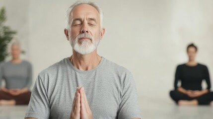 Older man learning relaxation techniques in a stress management wellness program, senior stress management, mental wellness