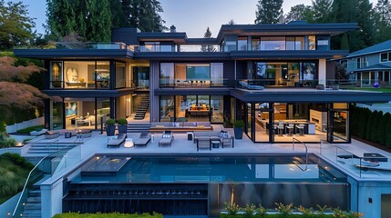 Magnificent blue contemporary home with pool