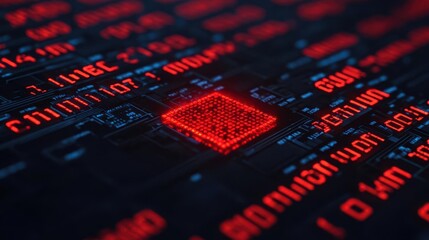 Forensic software scanning through a breached database, red warning symbols, cyber forensics, data breach