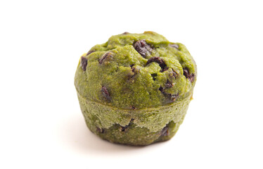 Bright Green Spinach Chocolate Chip Mini Muffins Isolated on a White Background