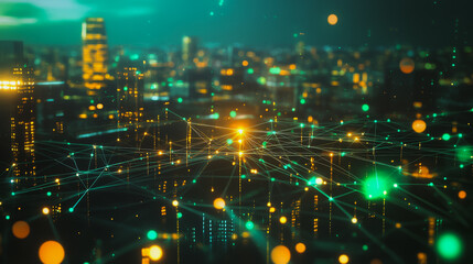 Smart digital city with connection cyber security network reciprocity over the cityscape . future smart wireless digital city and social media networking systems that connects people within the city