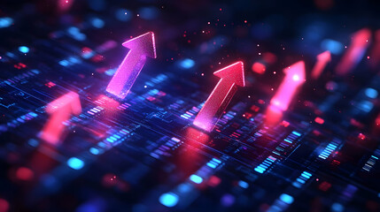 Abstract digital visualization of upward arrows indicating growth and progress.