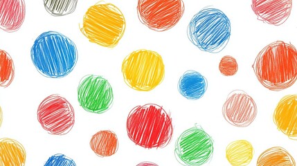 Colorful circles created with crayon-like strokes on a white background