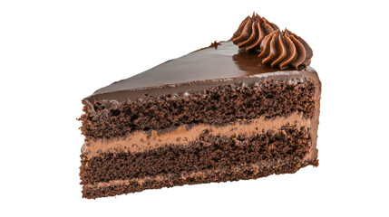 Delicious chocolate cake slice with rich layers of chocolate frosting and smooth filling, perfect for dessert lovers. Indulge in this sweet treat! 