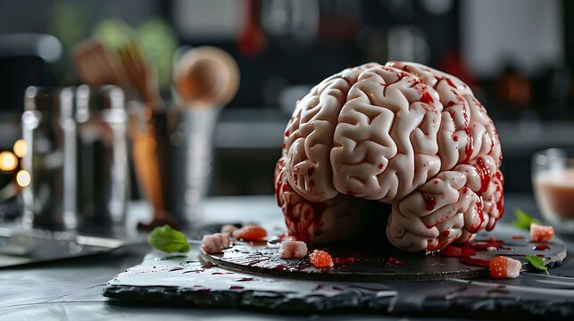 Making a cake in the shape of a brain with a spooky kitchen a zombie chef