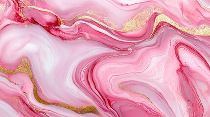 Marble-textured background with pink swirls, enhanced by gold lines, evoking a sense of luxury and fluidity in an elegant abstract design.