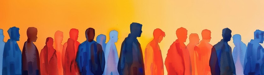 A Close-up Shot of a Abstract watercolor silhouettes of people at a pit firing preservation