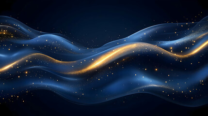 Abstract waves with golden sparkles on a dark background, creating a serene visual effect.