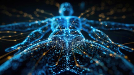 Fototapeta premium A Close-up Shot of a Cyber-human light body blueprint schematics, diverse dimensional shift plans