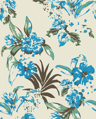 Vintage floral pattern illustration. Colorful organic nature design in seamless style. Spring season decoration with abstract flower art.