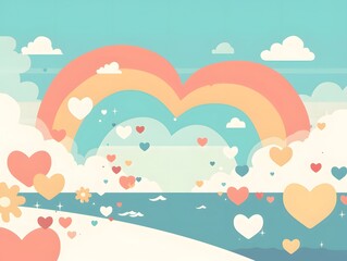 Rainbow Hearts Love Sky Background Illustration