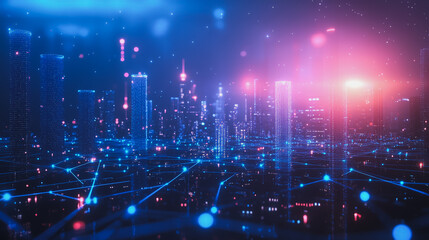 Obraz premium Smart digital city with connection cyber security network reciprocity over the cityscape . future smart wireless digital city and social media networking systems that connects people within the city