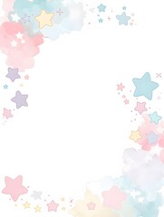 Watercolor Pastel Stars and Clouds Background