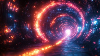 Obraz premium A vibrant tunnel of light leading to a bright exit point.