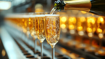 Champagne being poured into glasses, creating a festive atmosphere.