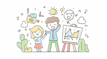 Naklejka premium A cute cartoon of business leaders analyzing AI market forecasts