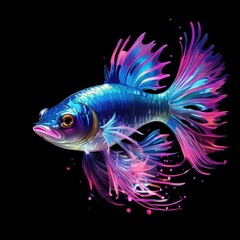 Fototapeta premium A vibrant, stylized illustration of a colorful fish with flowing fins and a dark background.