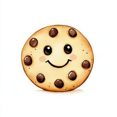 Fototapeta premium Cute Cookie in watercolor illustration, kawaii style, bright colors, soft shadows, cartoonish appearance, fun and playful