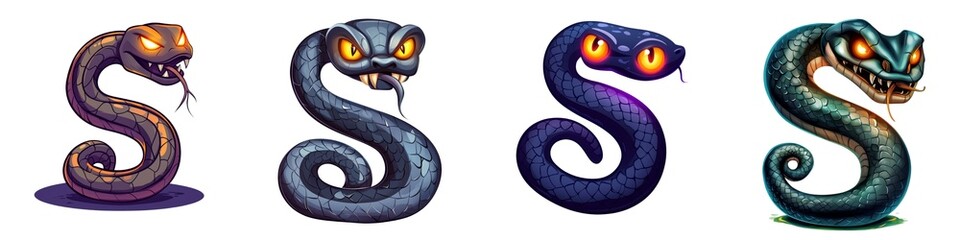 Fototapeta premium A collection of unique snake illustrations featuring vibrant colors and distinct designs, perfect for creative projects.