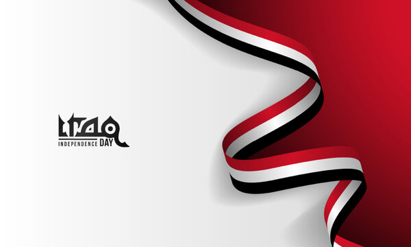 Wavy iraq flag ribbon on white and red background. Iraq independence day