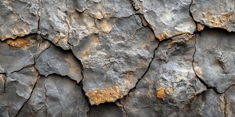 Fototapeta premium Cracked and Weathered Rock Surface with Golden Accents