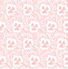 A repeating pattern featuring small dotted shapes in soft pink on a white background.