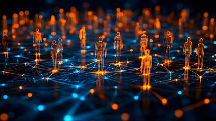 Digital representation of interconnected human figures in a network.