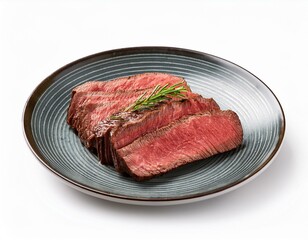 Beef on plate isolated on white background
